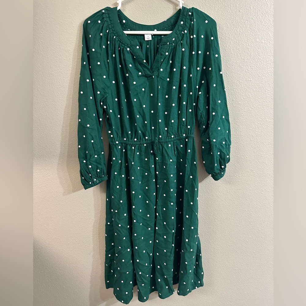 Old Navy Teal Long Sleeve Dress with White Dots